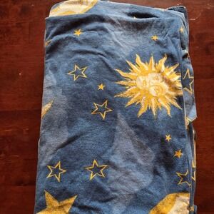 Vintage Hanes Celestial Sun Moon Stars Full Sheet Set Blue Yellow 100% Cotton